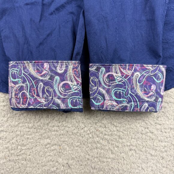 Robert Graham Shirt Mens 2XL XXL Navy Blue Geometric Flip Cuff Dress Button Up 1 - Picture 5 of 11